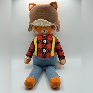Cozy Knit Fox Plush Toy with Checkered Pattern